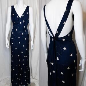 KARL LAGERFELD Vintage Y2K Celestial Star Navy Halter Maxi Dress US 6